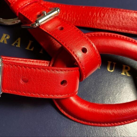 Ralph Lauren Made in Italy Red Calf Leather Silver Tone 2 Buckle Tri-Strap Belt main image 3